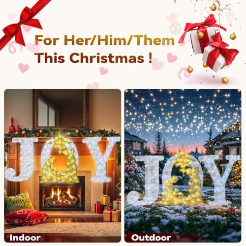 Christmas Lighted Joy Sign Decoration with Timer&Remote Control(White/Gold)