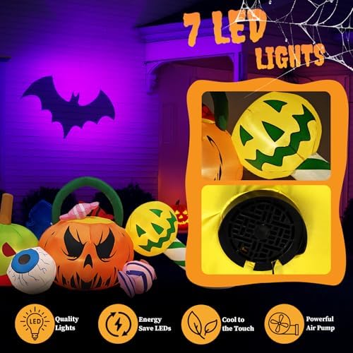 Outvita Halloween Inflatable Pumpkin Candy Combo 8FT, Blow Up Outdoor Decoration with LEDs, Halloween Decor for Yard, Party, Garden