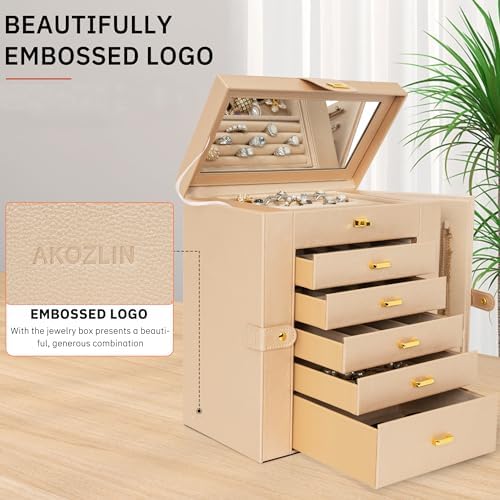 AKOZLIN 6-Tier Jewelry Box Organizer 5 Drawers Storage XLarge Champagne
