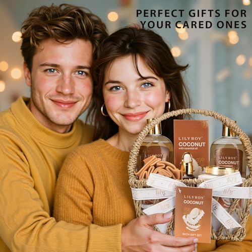 Coconut Spa Gifts Set - 7Pcs Moisturizing Spa Gift Basket for Women & Men