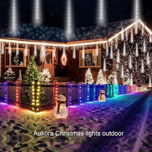 Aukora Christmas Lights Outdoor, White Meteor Shower Lights UL Certified