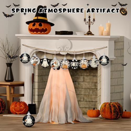 Outus 16 Pcs Halloween Ornaments for Tree Boo Ghost Halloween Ball Hanging Decorations Ghost Vintage Decorative Mini Ball Ornaments Set for Farmhouse Home Indoor Fireplace Holiday Party Favors
