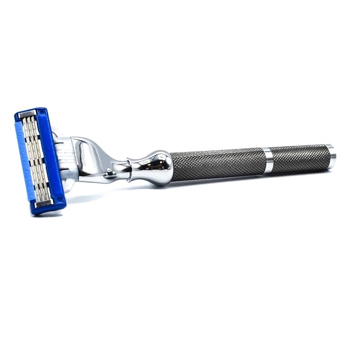 Parker 42M Mach3 Compatible Razor, Graphite All-Metal Brass Frame | Graphite All-Metal Razor With Brass Frame And Textured Grip; Accepts All Gillette Mach3 Cartridge Refills