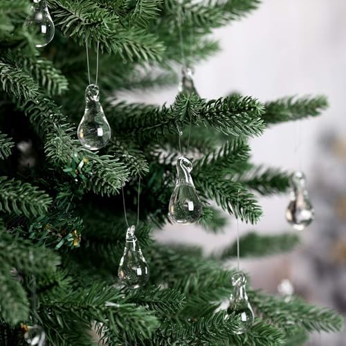 30 Pcs Crystal Glass Teardrop Christmas Ornaments, Mini Size