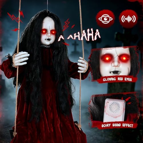 56'' Hanging Swinging Ghost Doll Girl Halloween Decorations Outdoor Indoor
