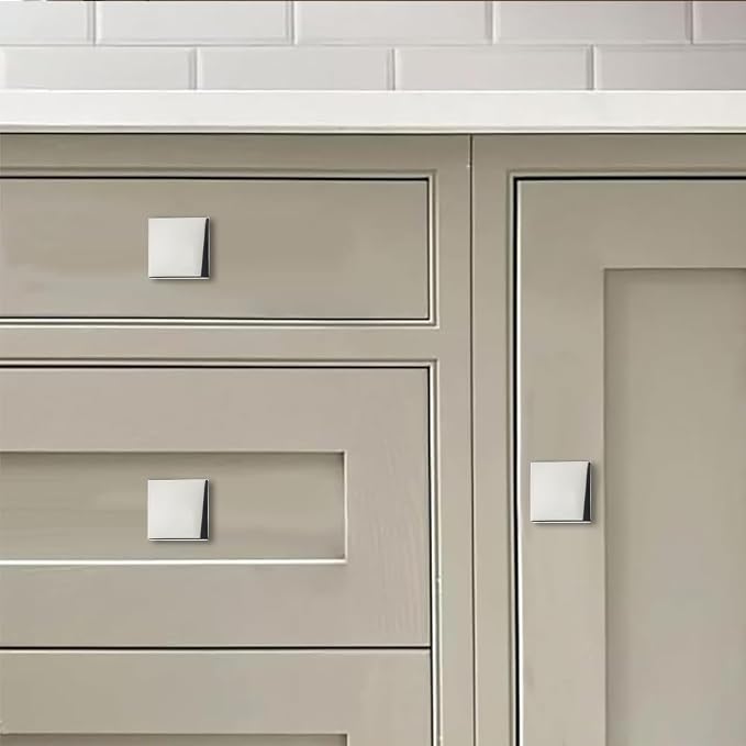 khtumeware 10 Pack Polished Nickel Cabinet Knobs 1-1/4 inch(32mm) Solid Heavy Duty Square Bi-Fold Door Knob for Kitchen Bathroom and Dressing Table