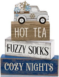 Lineshading 4 Pcs Snowflake Truck Tiered Tray Decor Wooden Block Signs