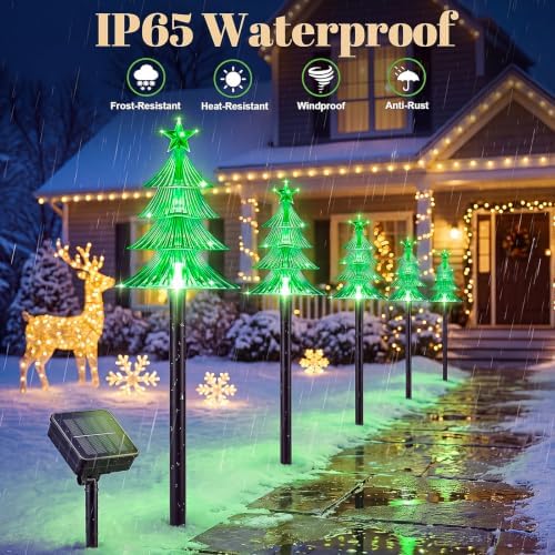TOWPONICS Solar Tree Pathway Lights Outdoor Christmas Decorations, 5 PCS