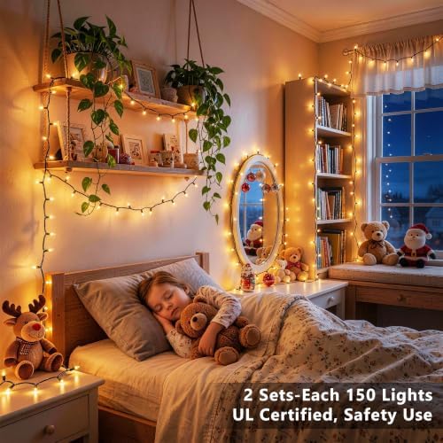 BrizLabs Gold Christmas Lights 300 Count 69.6ft Incandescent String Lights