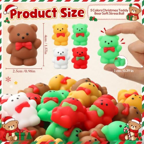Thenshop 30 Pcs Christmas Teddy Bear Ball Bulk 5 Style Bear Party Favors