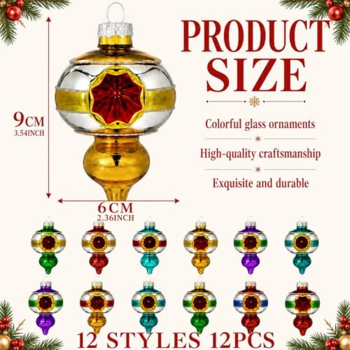 12 Pcs Vintage Glass Christmas Ornament Reflector Decor, Plain