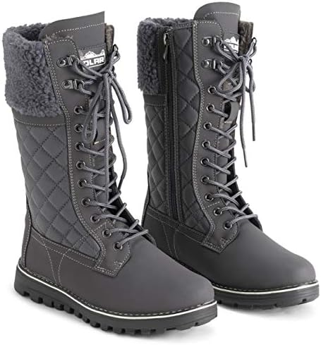 POLAR Womens Faux Fur Warm Thermal Waterproof Outdoor Walking Snow Winter Rubber Sole Calf Boots