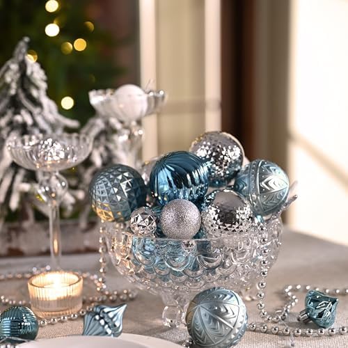 Valery Madelyn 100ct Christmas Tree Decorations Ball Ornament Set, Light Blue Silver Shatterproof Hanging Ornaments Bulk for Xmas Holiday Party Decor
