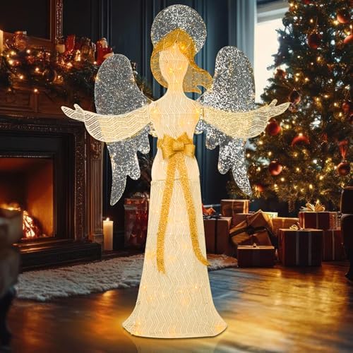 4 FT Lighted Christmas Angel, 3D Pre‑Lit Outdoor Yard Decor