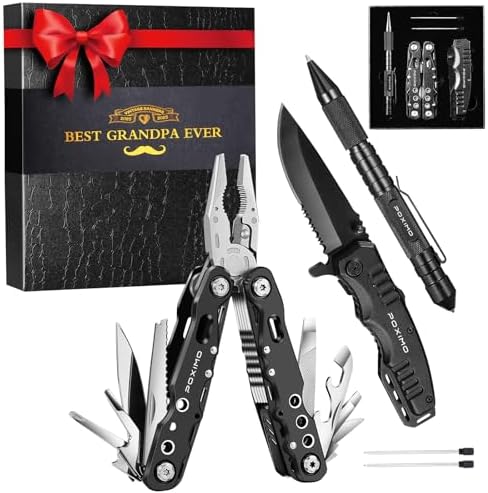 Multitools Gifts Set for Papa with 14-In-1 Multi-Pliers, Pocket Knife, Tactical Pen, Gifts for Grandfather Stocking Stuffers Multi-tools Kit(BEST GRANDPA EVER)