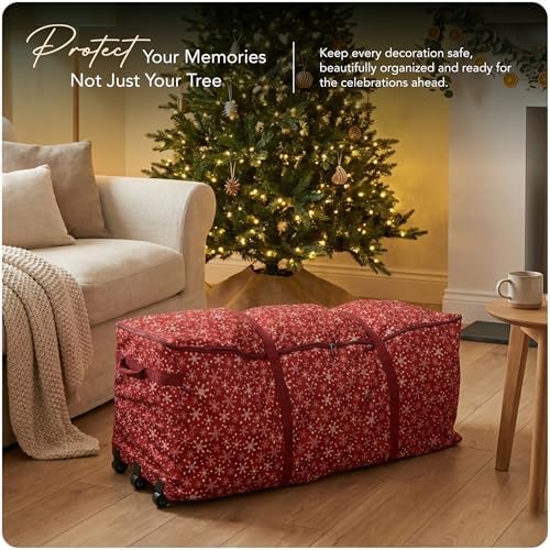 Covermates Christmas Tree Rolling Cinch Bag, 9-11 ft Trees, Red Snowflake