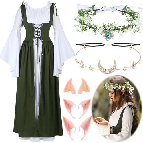 Bonuci 6 Pcs Medieval Renaissance Costume Women Fairy Dress