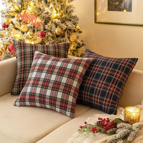 MIULEE Christmas Plaid Pillow Cover Scottish Tartan 12x24 Red and White