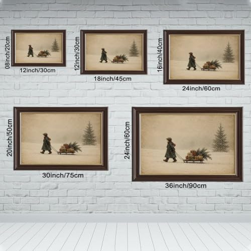 Vintage Child Sled Wrapped Boxes Evergreen Snow Christmas Canvas Wall Art