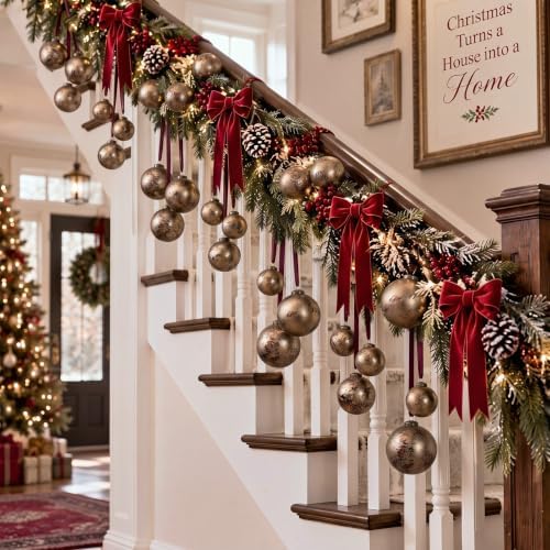 Yunlly 18 Pcs Textured Christmas Ball Ornaments 2.36'' 2.76'' 3.15'' Neutral Copper Ornament Modern Farmhouse Brown Hanging Christmas Decor Vintage Tree Decor for Home Xmas Shatterproof Brass