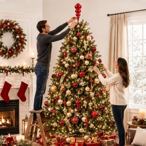 Soulchen 4 Pcs 12" Large Christmas Finial Drop Ornaments, Shiny, Red