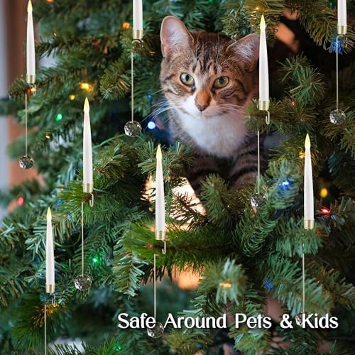 LUSHARBOR Christmas Tree Candles with Wand, 10 Pack Flameless Taper Candles