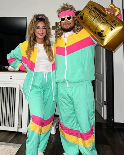 UOUA 80s Outfit for Men 90s Costumes 2 Piece Long Sleeve Track Suit Set