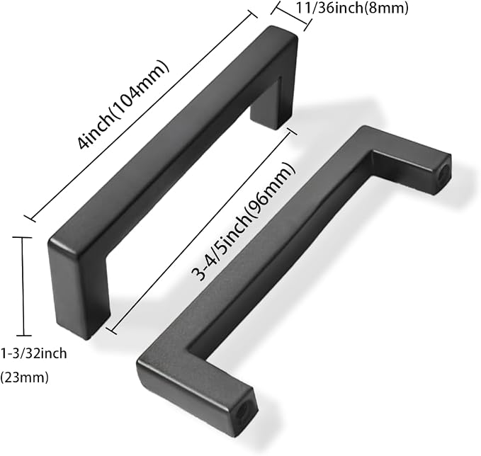 khtumeware 10 Pack 3-3/4 inch Center to Center Solid Black Cabinet Pulls Square Bar Drawer Handles Cabinet Handles Matte Black Drawer Pulls Kitchen Cabinet Hardware