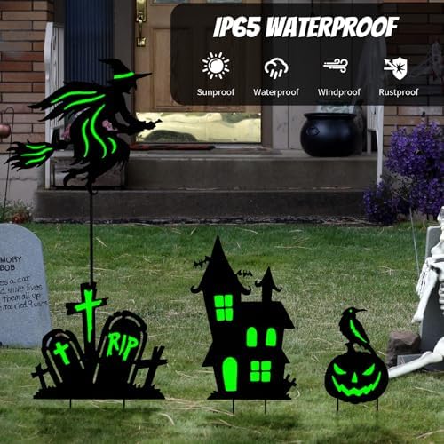 BRIGHTDECK 3 Pcs Halloween Witch Yard Signs Metal Stakes Outdoor Decoration