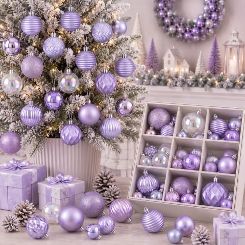 Lunmon 64 Pcs Lilac Purple Christmas Ball Ornaments Lavender Xmas Bulbs