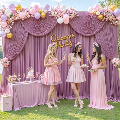 6 Panels Dusty Pink Backdrop Curtain for Parties Wedding Wrinkle Free Pink Photo Curtains Backdrop Drapes Fabric Decoration for Birthday Party Baby Shower 30ft(W) x 10ft(H)