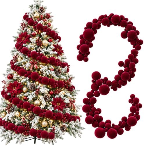 2 Pcs 6 ft Burgundy Velvet Christmas Ball Ornament Garland