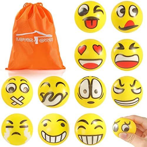 LovesTown Mini Stress Balls, 36PCS 2Inch Smiley Face Squeeze Balls Yellow Funny Foam Stress Relief Toys for School Carnival Reward Student Prizes (Pack of 2)