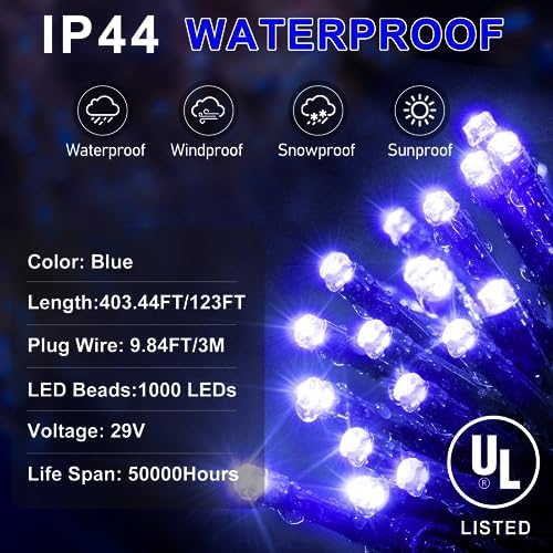 KNONEW 403ft 1000 LED Christmas Lights Outdoor String Light for Tree Decor