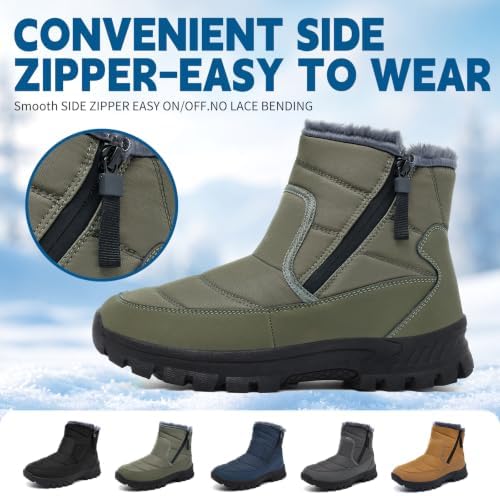 Men's Mid-Calf Winter Boots Zipper Snow Boots Mens Fur Lined Warm Boots