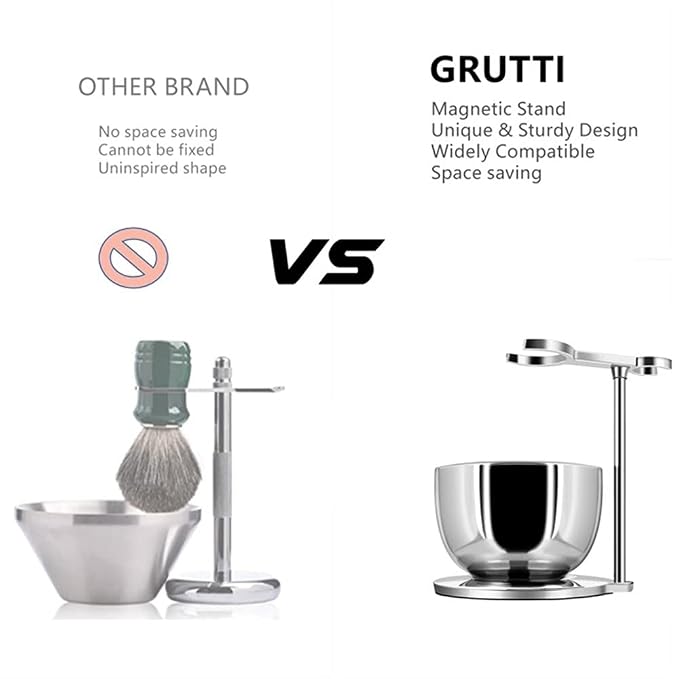 GRUTTI Luxury Shaving Organizer Stand & Bowl Set - 3-Layer Stainless Steel Bowl, Keeps Tools Dry & Organized - Gift for Dad/Husband