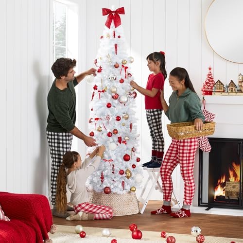 Best Choice Products White Pencil Christmas Tree 9ft Unlit Slim Decoration Without Lights, Skinny Premium Holiday Decor, Metal Stand, Easy Assembly