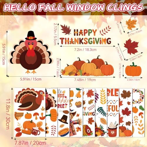 Thanksgiving Window Clings Stickers Decor, Fall Pumpkin Turkey Decorations