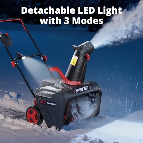 AMERISUN 21-Inch Electric Snow Thrower, 15-Amp Corded Snow Blower with LED Light, 180° Adjustable Chute & 30-Ft Snow Discharge for Residential Driveways, Walkways & Patios