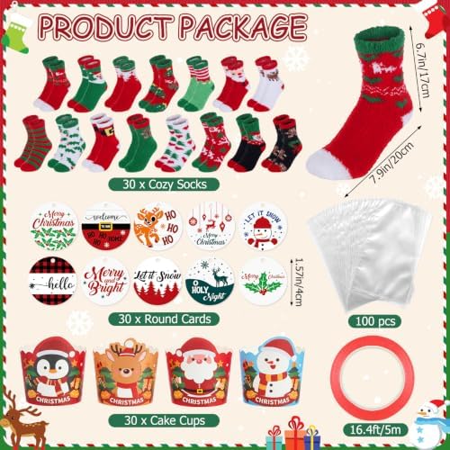 30 Pairs Christmas Cupcake Socks Women Fuzzy Xmas Party Gifts