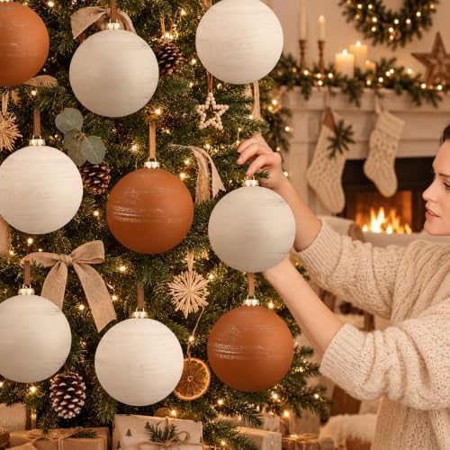 6 Pcs 6'' Large Christmas Ball Ornaments Terracotta Beige Cream