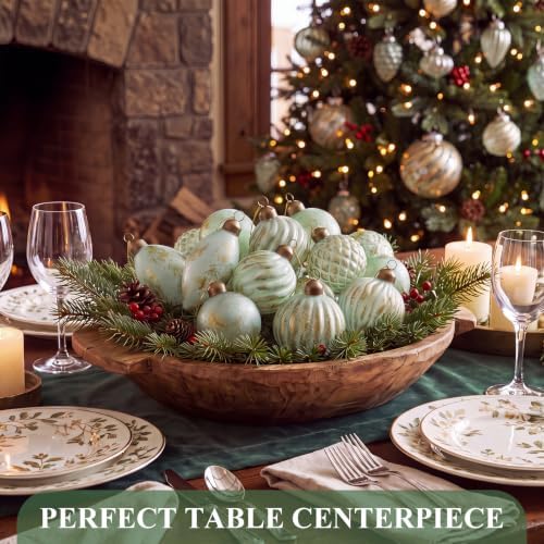 Syhood 18 Pcs Sage Green Christmas Mercury Glass Balls Ornaments, 6 Styles