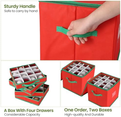 ROYGROW 2 Pack Christmas Ornament Storage Box with 128 Compartments