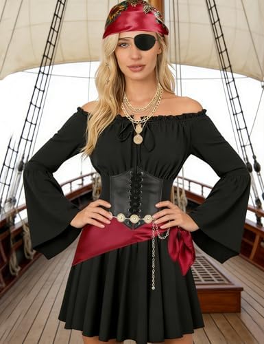Women Pirate Costume Set Halloween Dress Outfit with Accessories