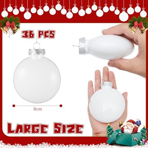 Zubebe 36 Pcs 3.15 Inch Blank White DIY Christmas Ball Ornaments for Craft