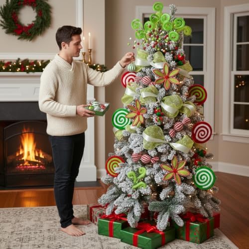 Christmas Tree Decorating Kit, Christmas Ornaments,Candy Candy Christmas Decorating KitTree Kit, Peppermint Christmas Tree, Ornaments Green red