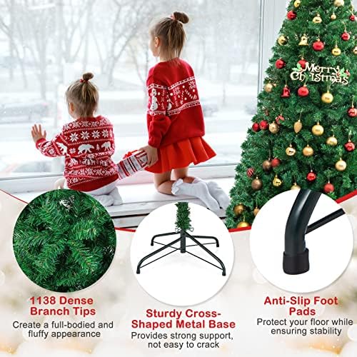HAPPYGRILL 8FT Artificial Christmas Tree, Unlit Xmas Pine Tree, Metal Stand