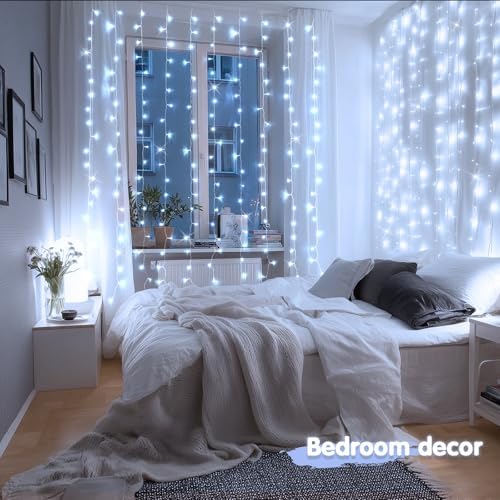 JMEXSUSS 200 LED White Curtain Lights, USB Powered, 6.5ft x 6.5ft