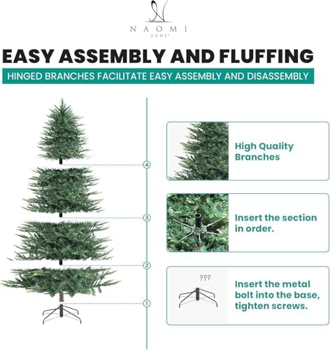 Naomi Home 7.5 ft Nordic Pre-Lit Christmas Tree, 700 Warm Lights