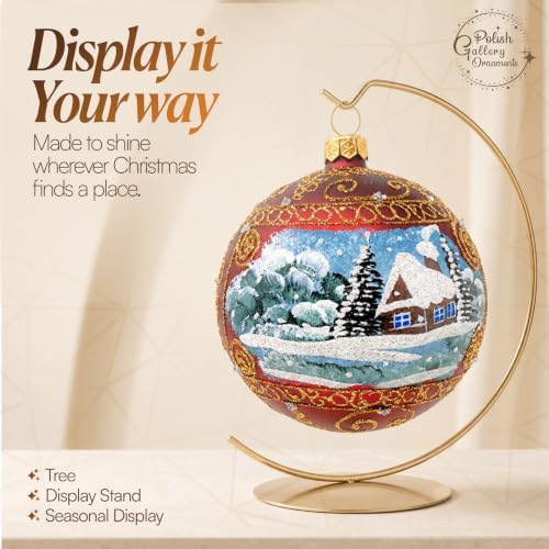 Polish Hand Blown Glass Christmas Ornaments Ball, Countryside Burgundy 5 in